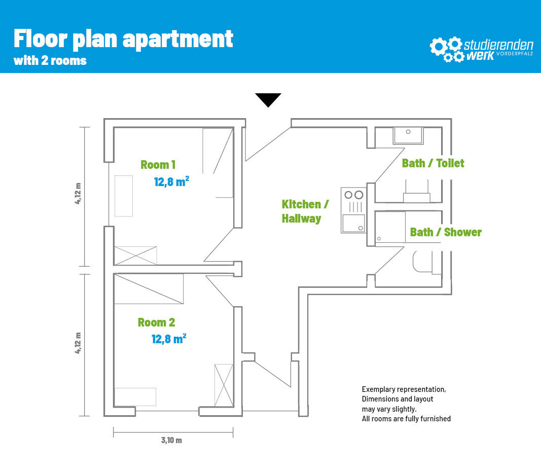 Floor plan shared flat with 2 rooms